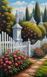 a painting of a garden