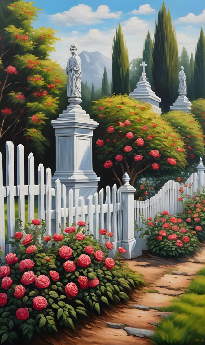 a painting of a garden