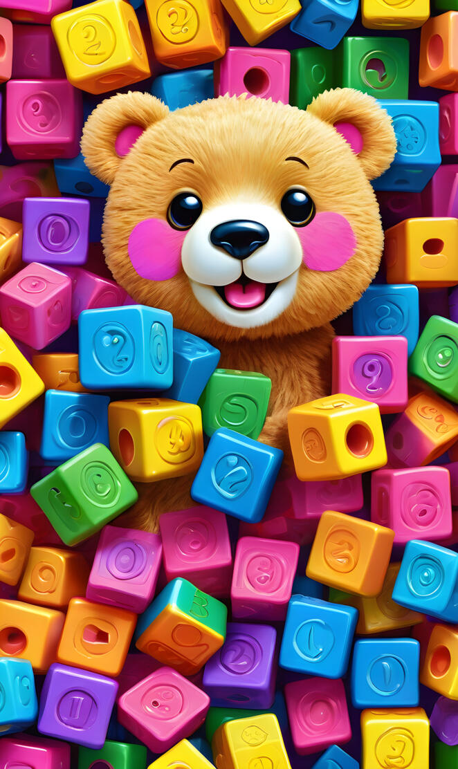 a stuffed animal with many small colorful buttons