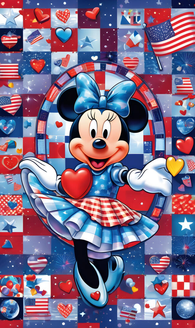 a cartoon character on a colorful background