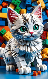 a cat made out of building blocks