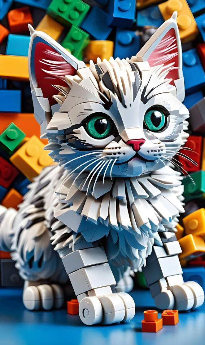 a cat made out of building blocks