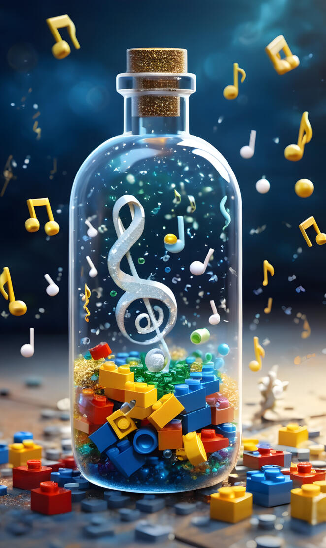 a toy robot with many small blocks