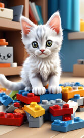 a cat sitting on a pile of blocks
