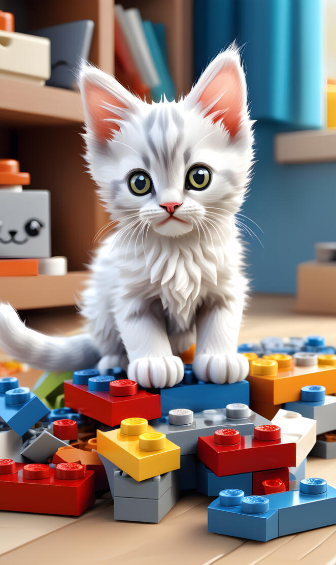 a cat sitting on a pile of blocks