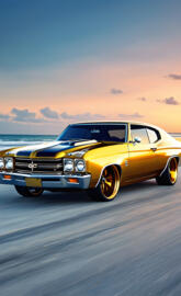 a yellow car on a road