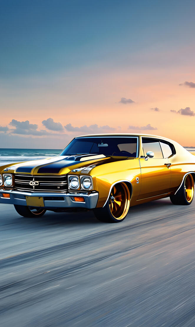 a yellow car on a road