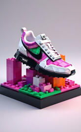 a toy Nike shoe made of building blocks