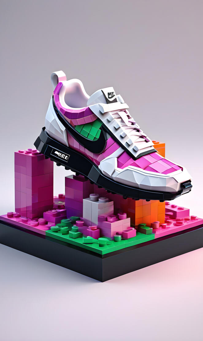 a toy Nike shoe made of building blocks