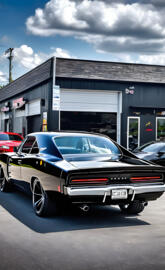 a black car parked in front of a store