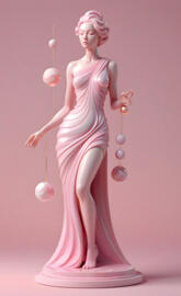 a mannequin wearing a pink dress and holding a light bulb