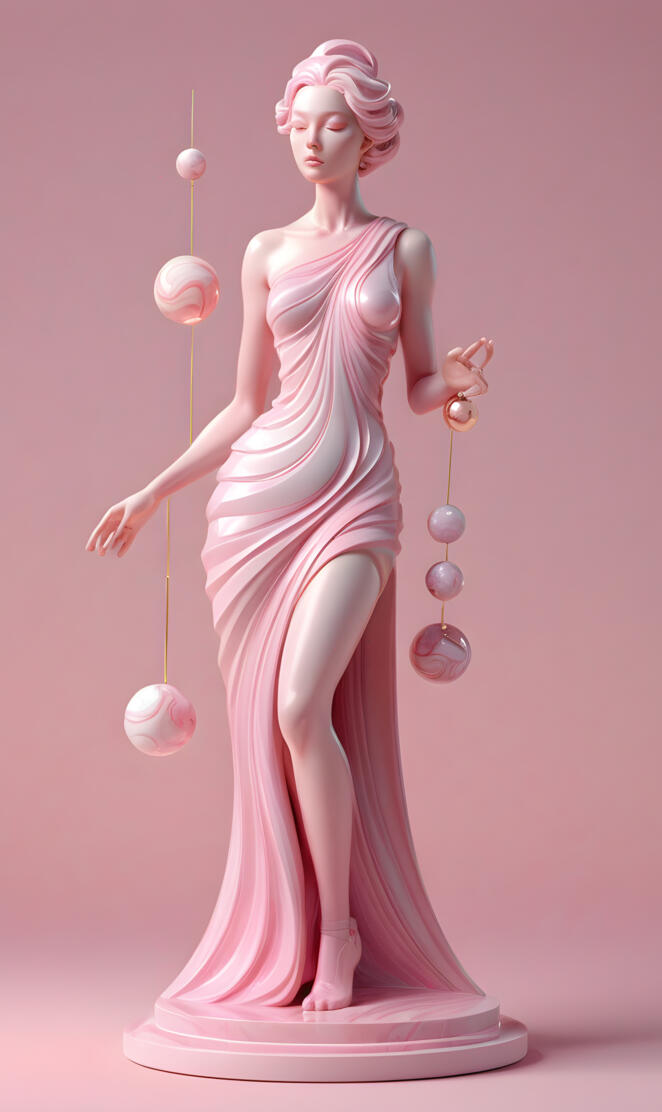 a mannequin wearing a pink dress and holding a light bulb