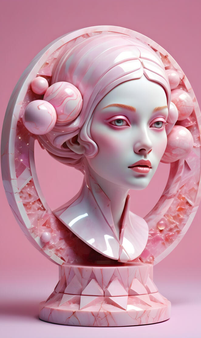 a mannequin head with pink hair