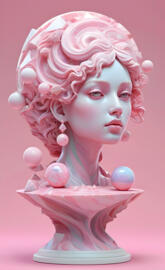 a mannequin head with pink hair and pink hair