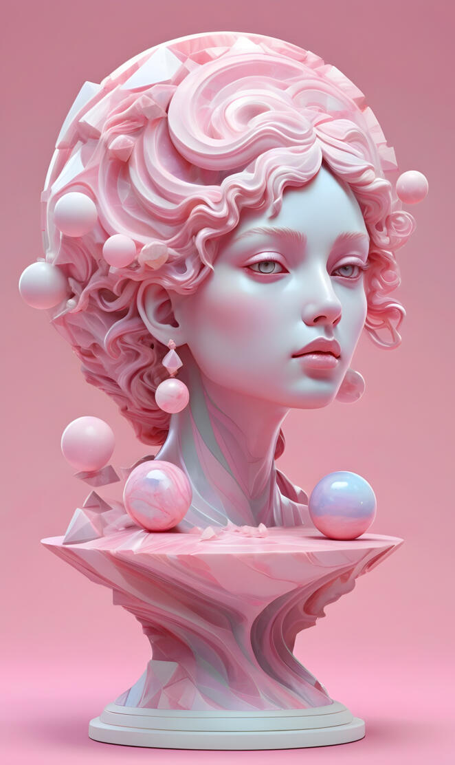 a mannequin head with pink hair and pink hair