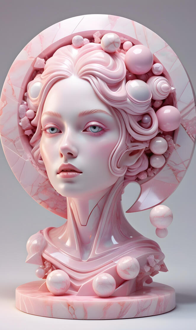 a mannequin head with pink hair and a pink headdress