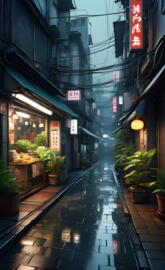 neo Tokyo signs and plants