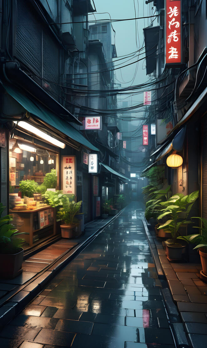 neo Tokyo signs and plants