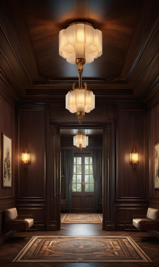 a room with a chandelier and chairs