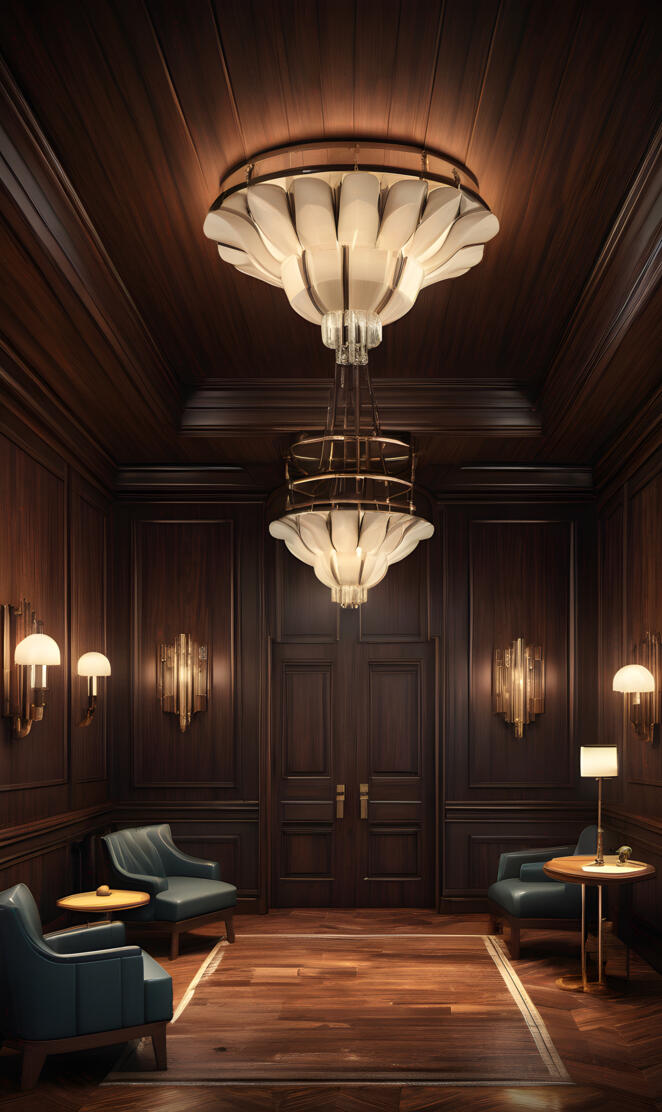 a room with a chandelier and chairs