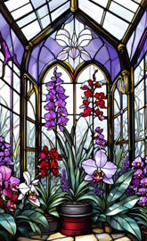 Stainedglass panel of orchids