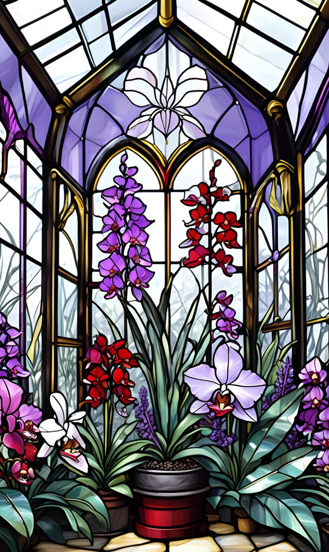 Stainedglass panel of orchids
