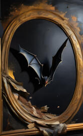 bat entering golden circle with black background