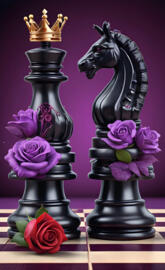 a couple of black and purple statues
