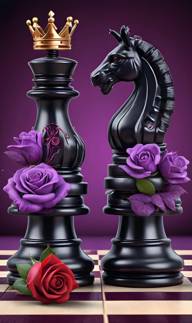 a couple of black and purple statues