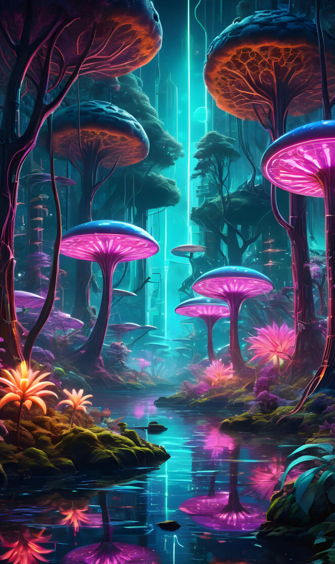 Neon-lit Forest