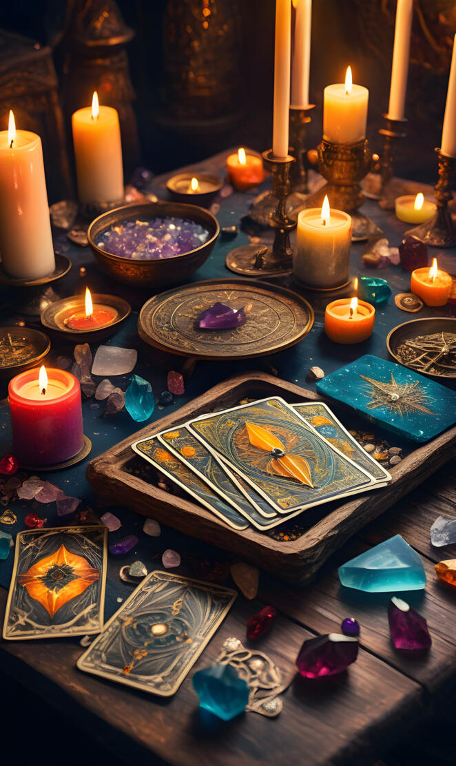 Tarot cards and crystals