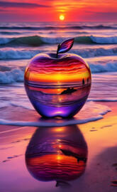 a colorful glass ball on a beach