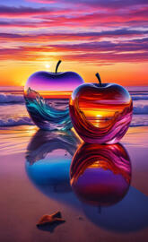 two glass orbs with liquid in them on a beach