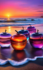 a group of colorful ice cream cones on a beach