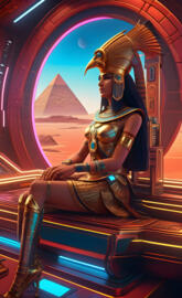 Queen Cleopatra and Her ship on mars