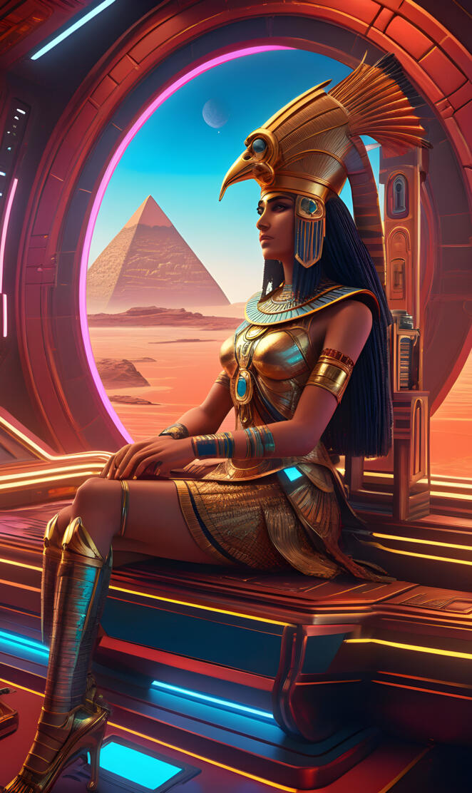 Queen Cleopatra and Her ship on mars