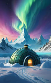 iglu from north pole, aurora borealis