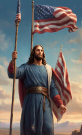 Jesus Christ Holding American Flag