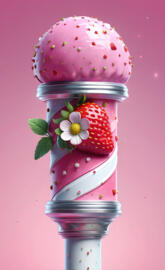 a pink and white ice cream cone