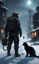 Dark Si Fi. Santa and his black cat