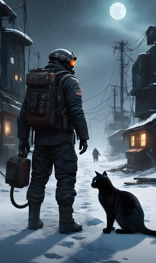 Dark Si Fi. Santa and his black cat