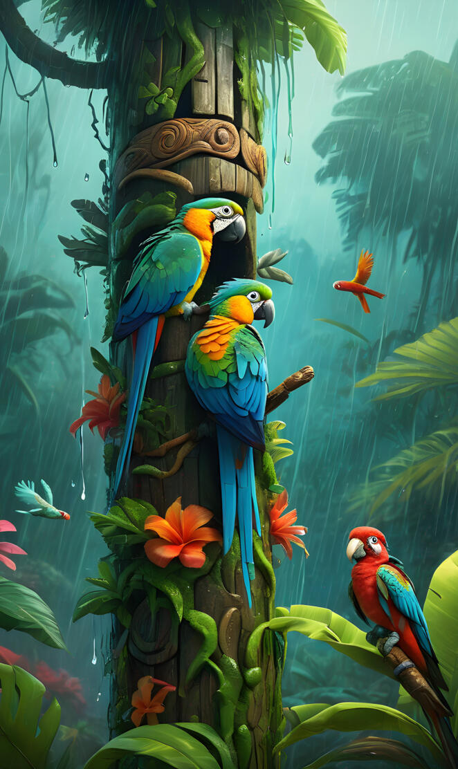🫶✌️🫶 tiki pole with parrots
