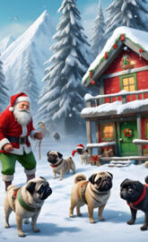 Pug Christmas at the North Pole with Santa