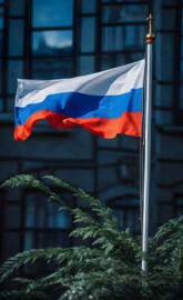 Russian Flag flying on a pole