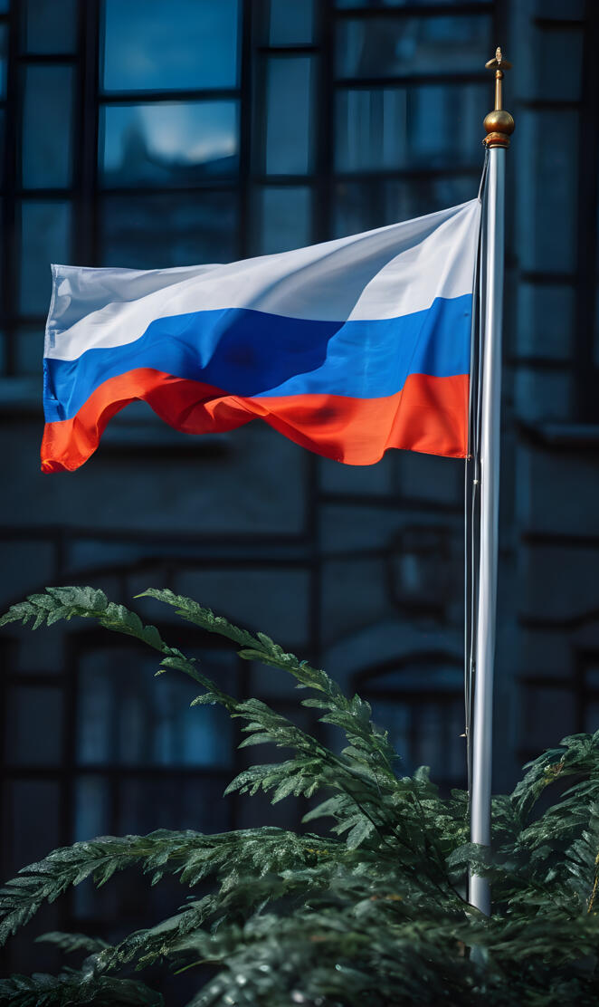 Russian Flag flying on a pole