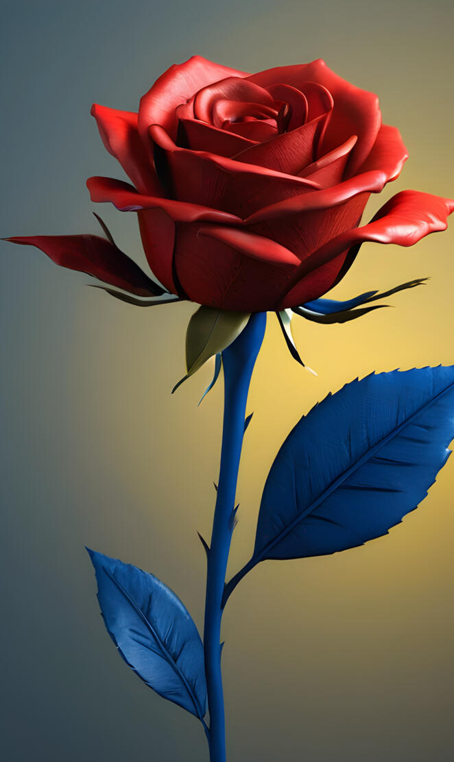 a red rose on a blue pole