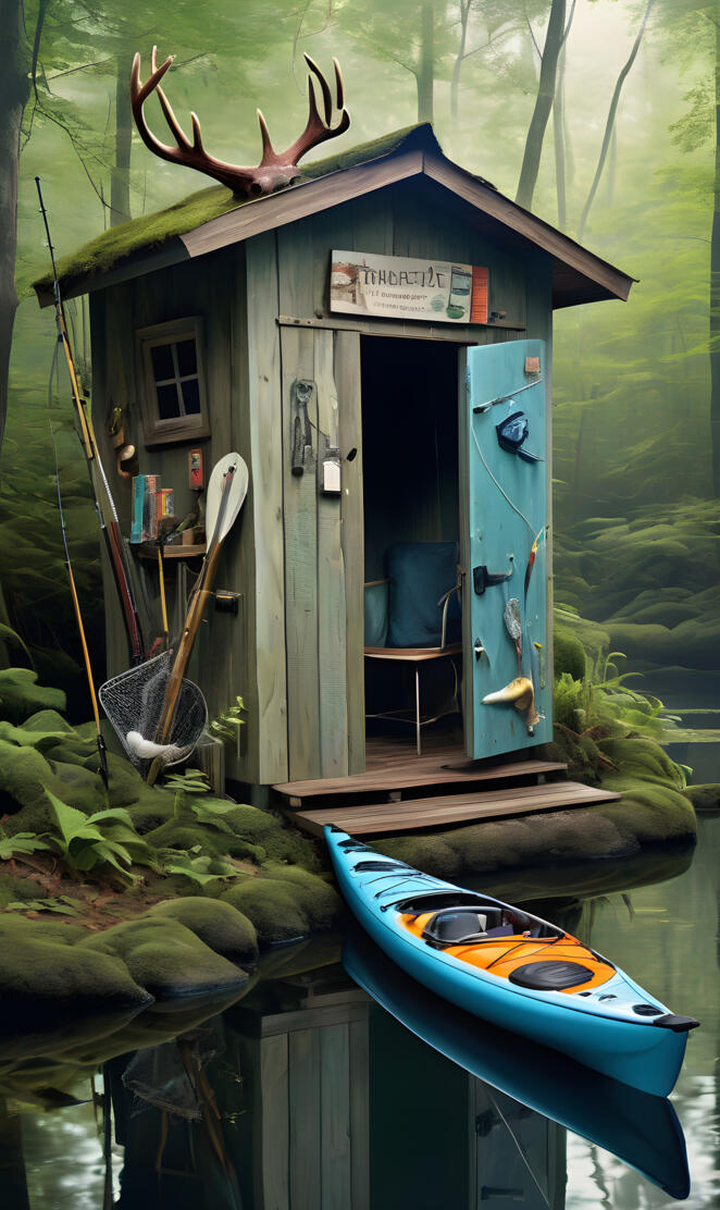 a small shack on a lake