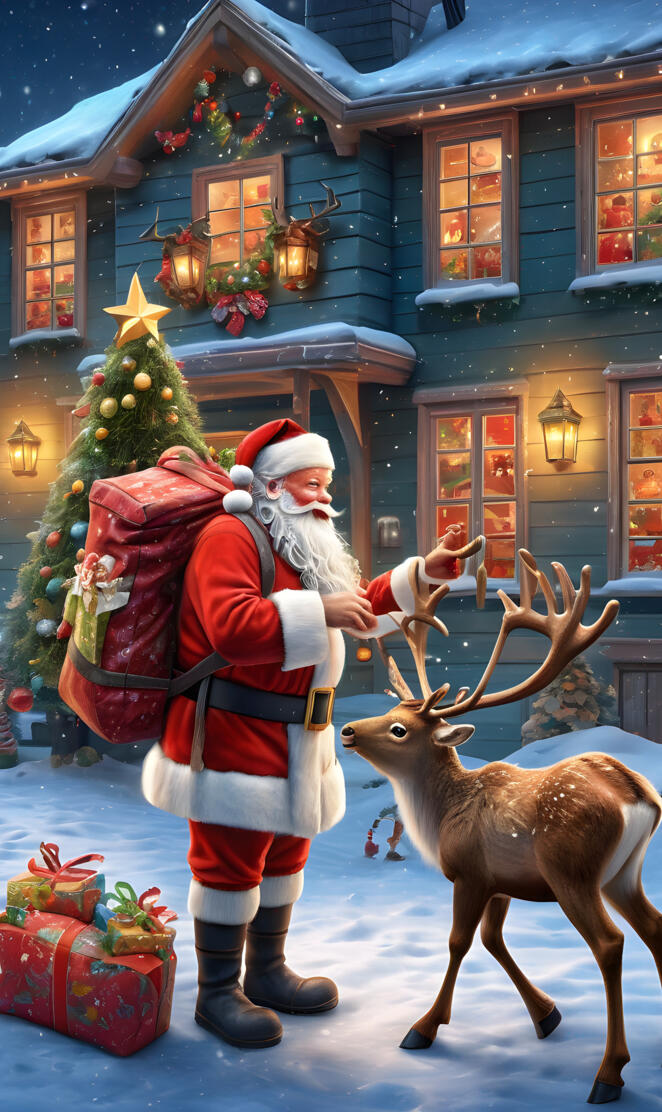 Santa and reindeer Christmas eve