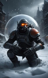 Santa future soldier guarding North pole in the snow