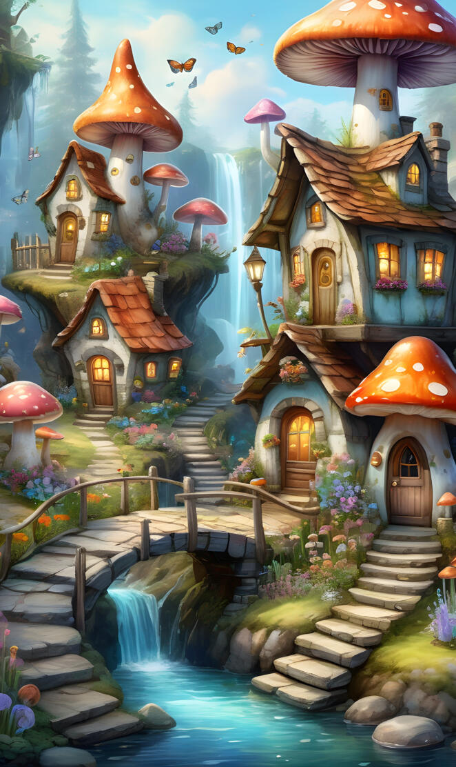 mushroom house wallpaper